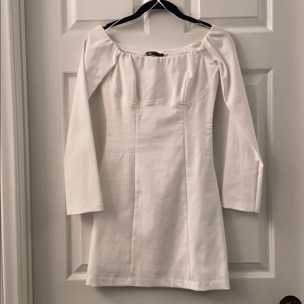 White stretch denim dress